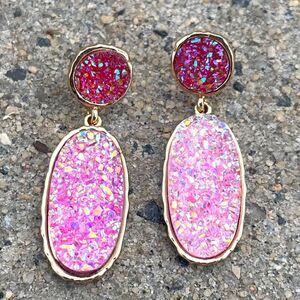 NWT Pink Druzy Drop Earrings Gold-Tone Statement Dangle Jewelry